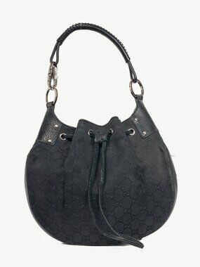 Gucci Black GG Monogram Canvas Drawstring Hobo